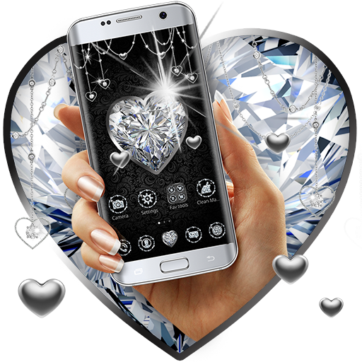 Silver Glittery Diamond Hearts Launcher Theme