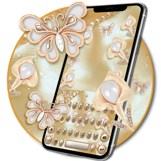 3D Golden Diamond Flower Pearl Keyboard Theme