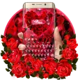 Red Rose water drops keyboard Theme