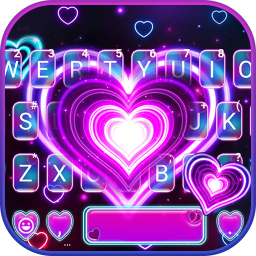 Neon 3d Heart Keyboard Theme