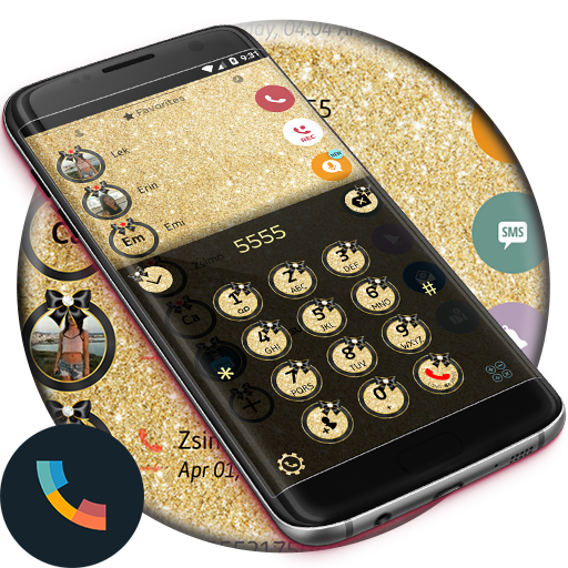 Theme Dialer Glitter Gold Bow