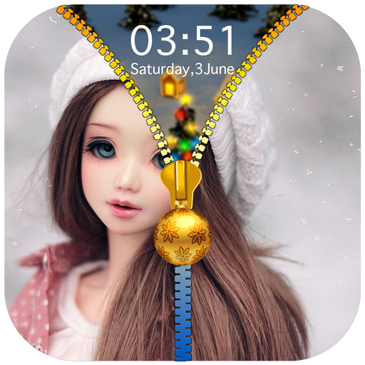 Cute Doll Zipper Lock Screen