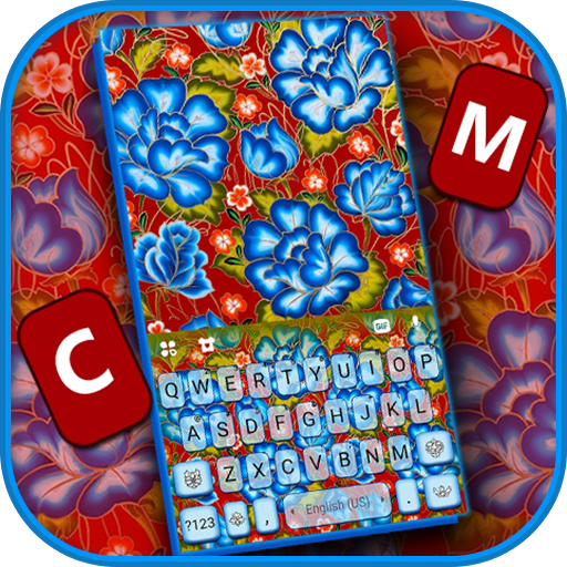 Red Blue Flowers Keyboard Back