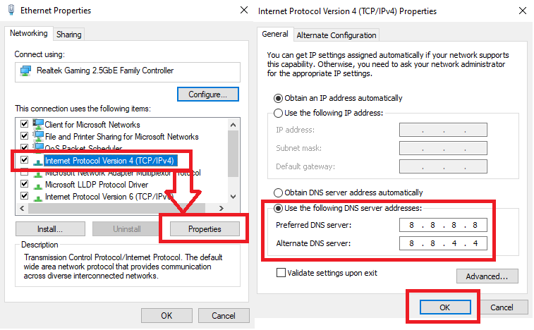 Changing DNS server in Windows